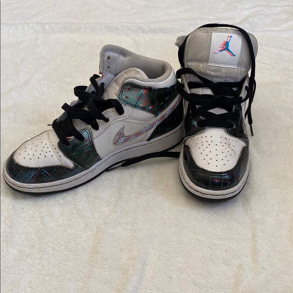 Jordan White and Black High-Top Sneakers with Perforated Toe Box